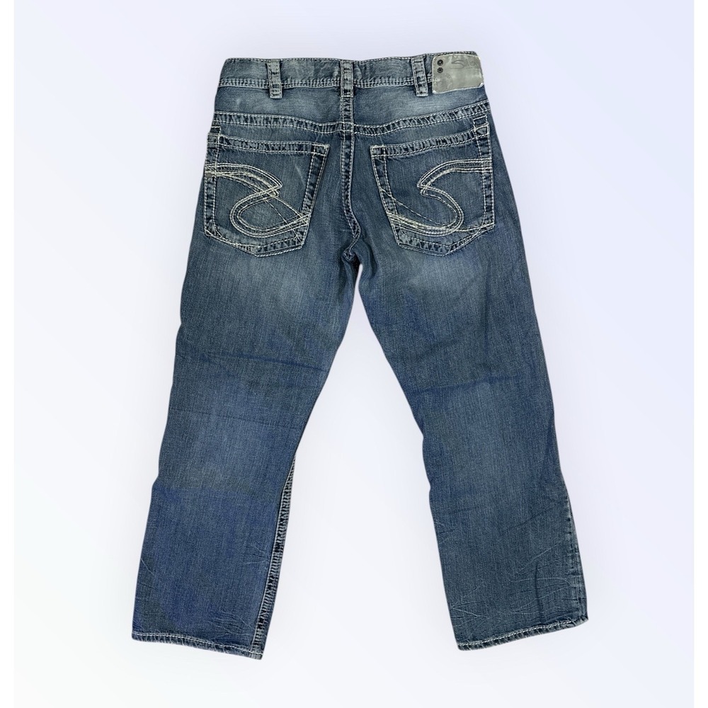 Silver Gordie Loose Fit Straight Leg Men's 33x29 Blue Thick Stitch